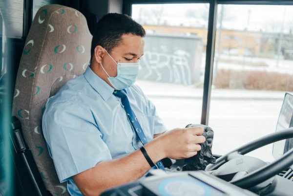 bus driver in a face mask